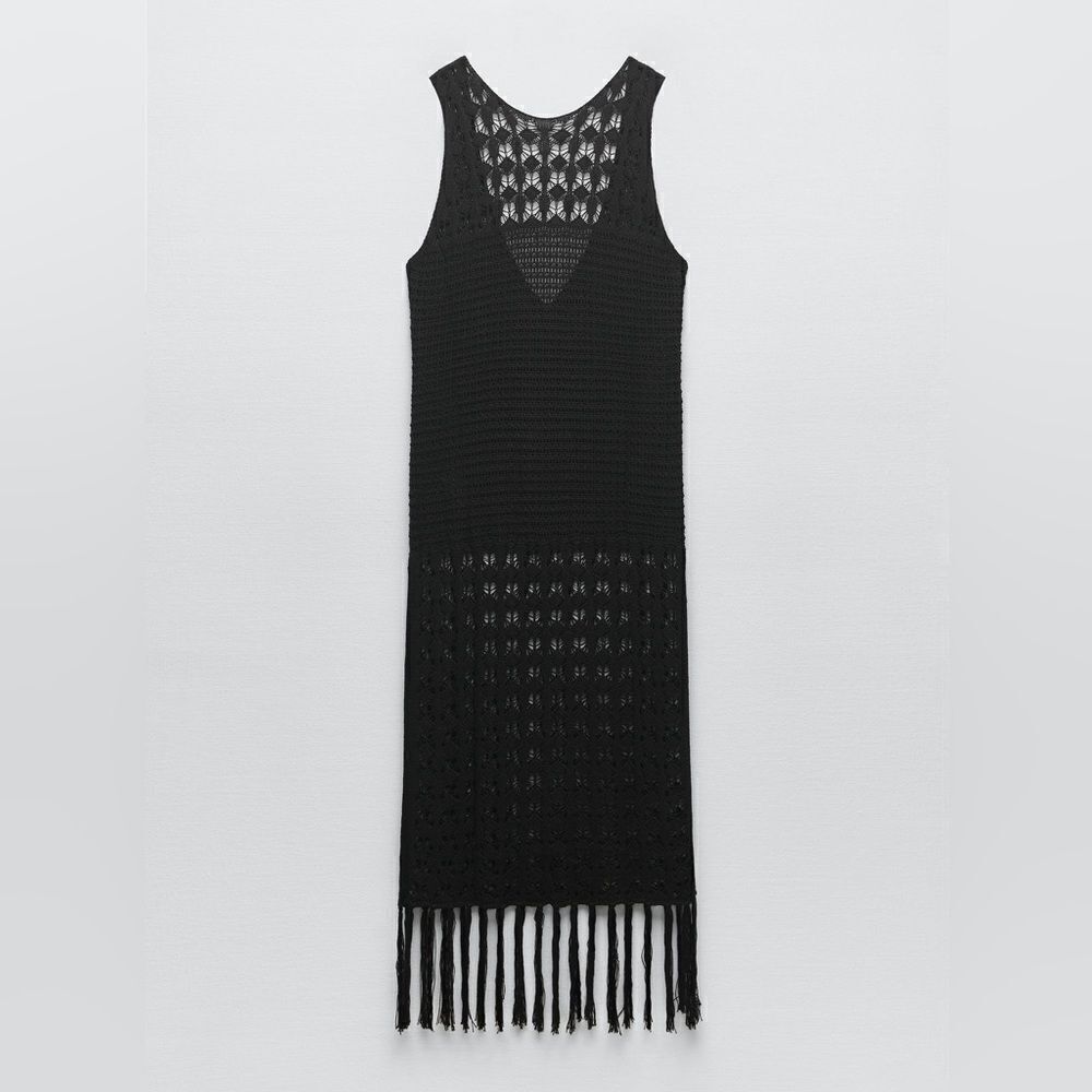 ZARA FRINGED CROCHETED DRESS OPEN BACK NWT M - Picture 7 of 11